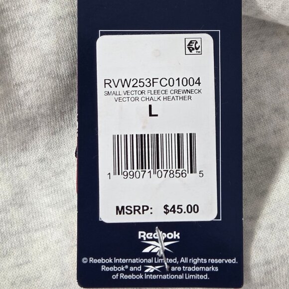 NWT Reebok Women's Vector Fleece Crewneck Top - Chalk Heather - Picture 4 of 7